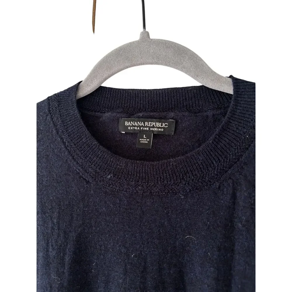 Banana Republic Extra Fine Merino Wool Sweater Navy Crew Neck Men’s Large L